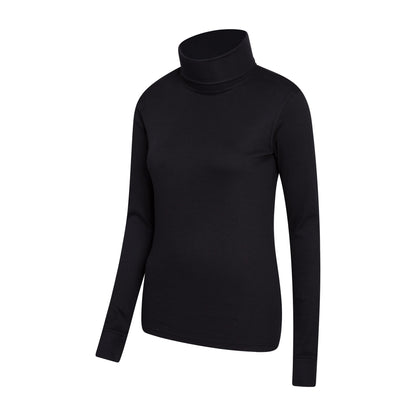 Black - Side - Mountain Warehouse Womens-Ladies Meribel Cotton Roll Neck Long-Sleeved Top