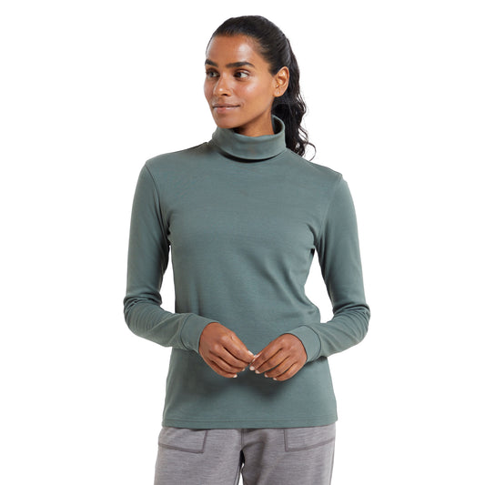 Khaki - Front - Mountain Warehouse Womens-Ladies Meribel Cotton Roll Neck Long-Sleeved Top