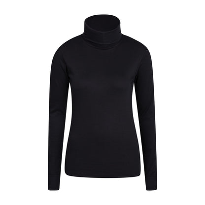 Black - Front - Mountain Warehouse Womens-Ladies Meribel Cotton Roll Neck Long-Sleeved Top