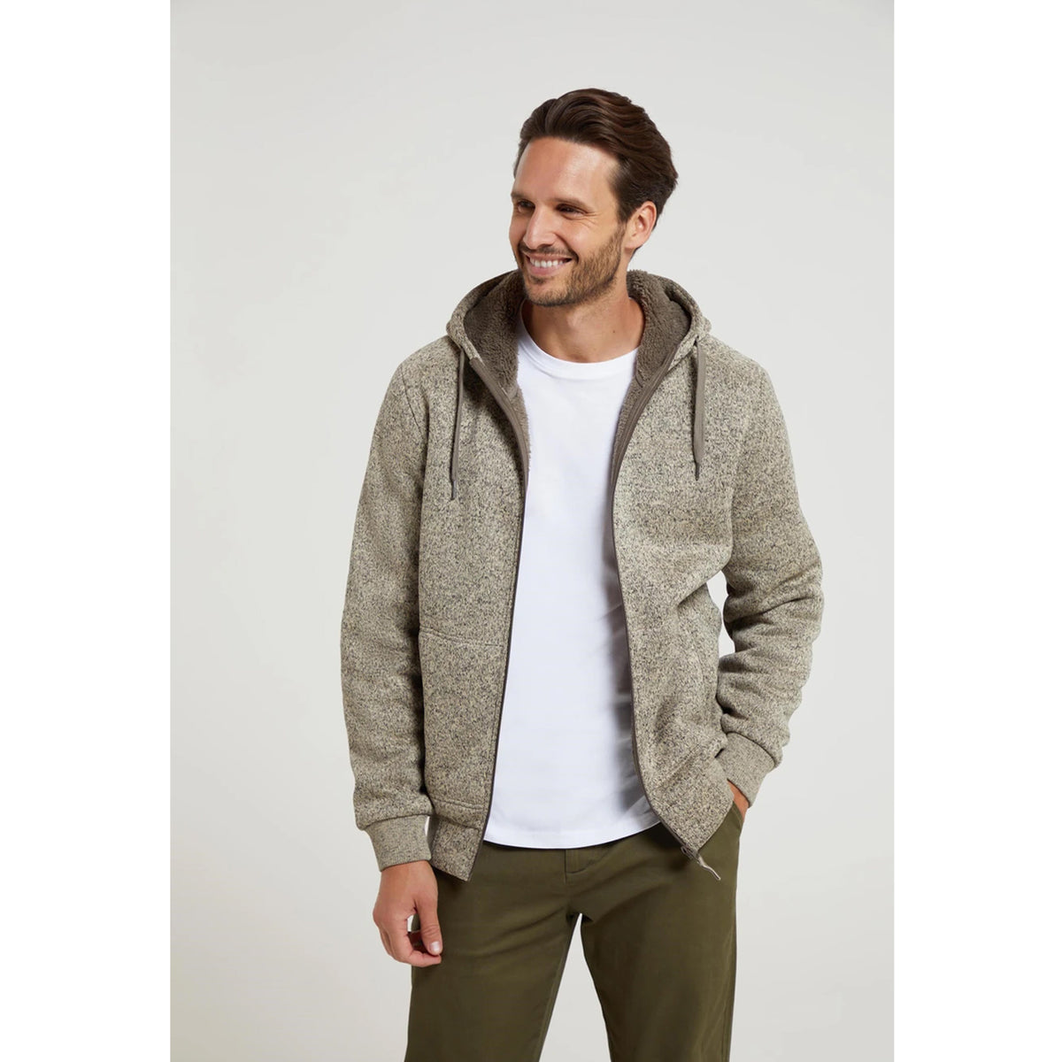 Beige - Close up - Mountain Warehouse Mens Nevis II Faux Fur Hoodie