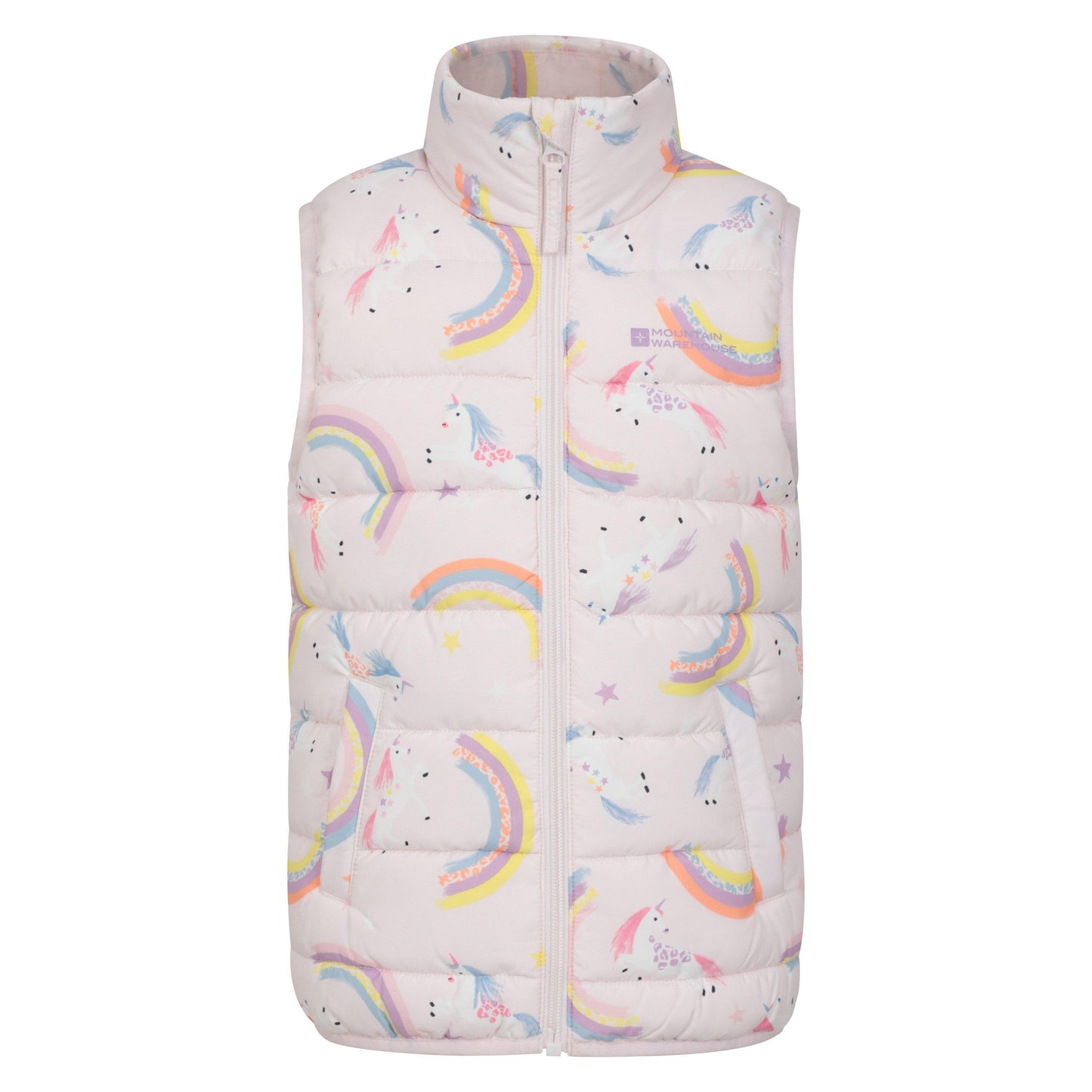 Light Pink - Front - Mountain Warehouse Childrens-Kids Rocko Unicorn Padded Gilet