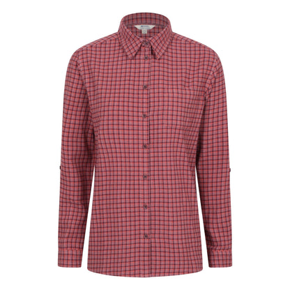 Rust - Front - Mountain Warehouse Womens-Ladies Balsam Brushed Flannel Longline Shirt
