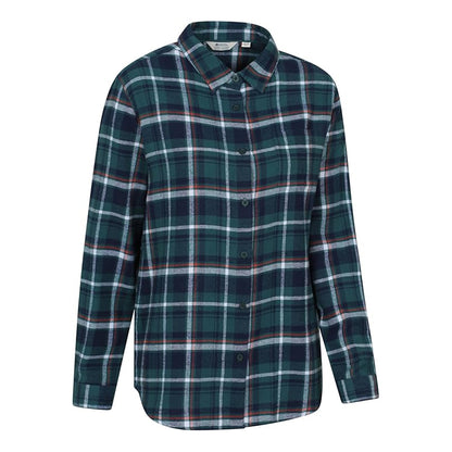 Teal - Side - Mountain Warehouse Womens-Ladies Balsam Brushed Flannel Longline Shirt