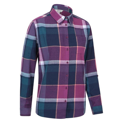Purple - Side - Mountain Warehouse Womens-Ladies Balsam Brushed Flannel Longline Shirt