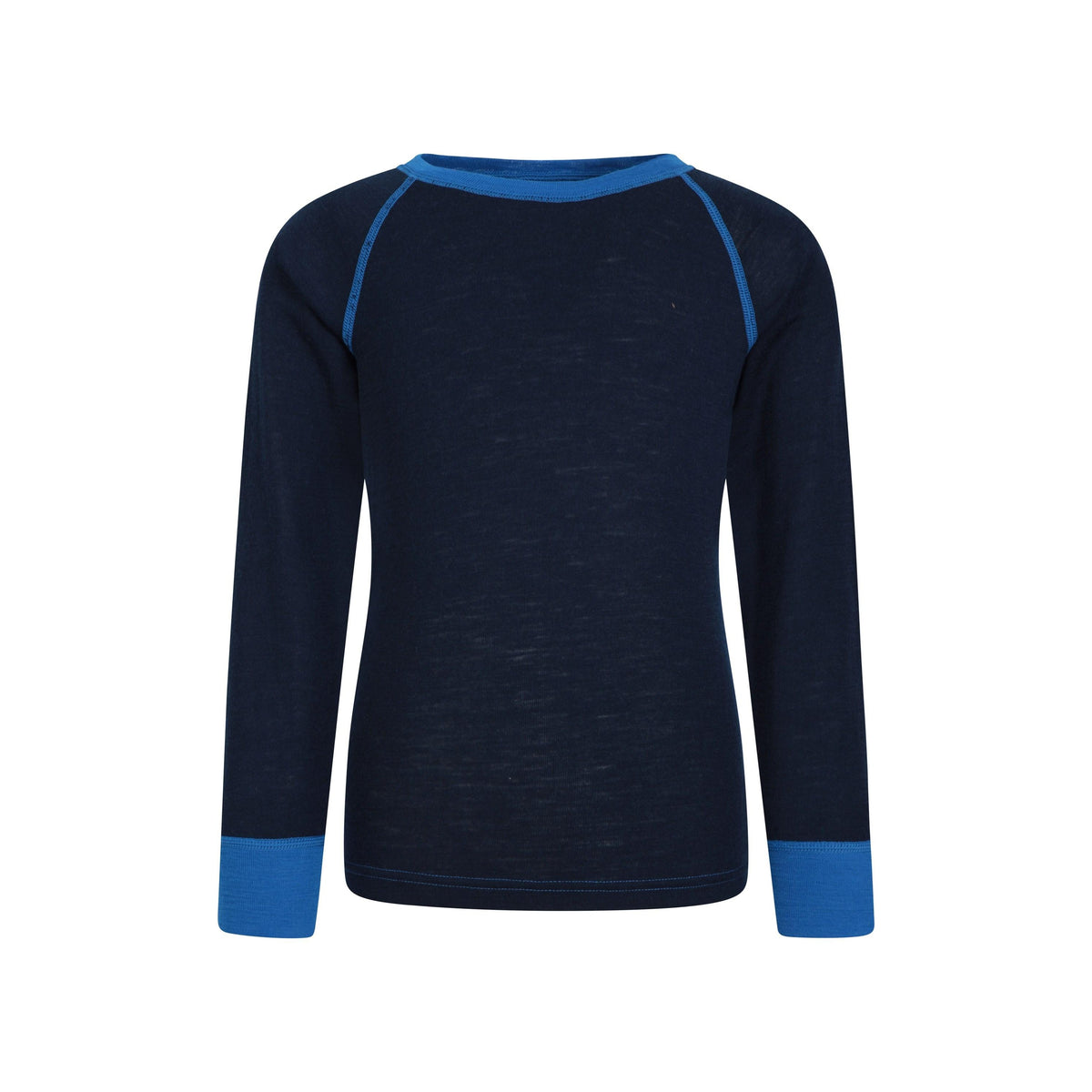 Blue - Front - Mountain Warehouse Childrens-Kids Merino II Contrast Round Neck Base Layer Top