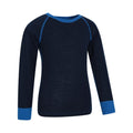 Blue - Back - Mountain Warehouse Childrens-Kids Merino II Contrast Round Neck Base Layer Top