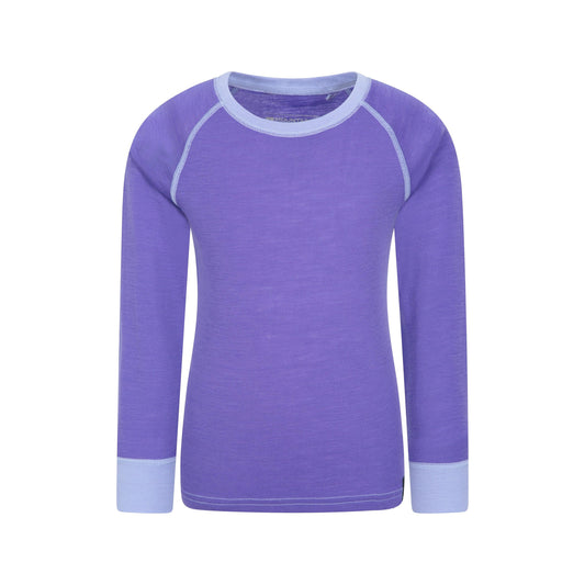 Purple - Front - Mountain Warehouse Childrens-Kids Merino II Contrast Round Neck Base Layer Top