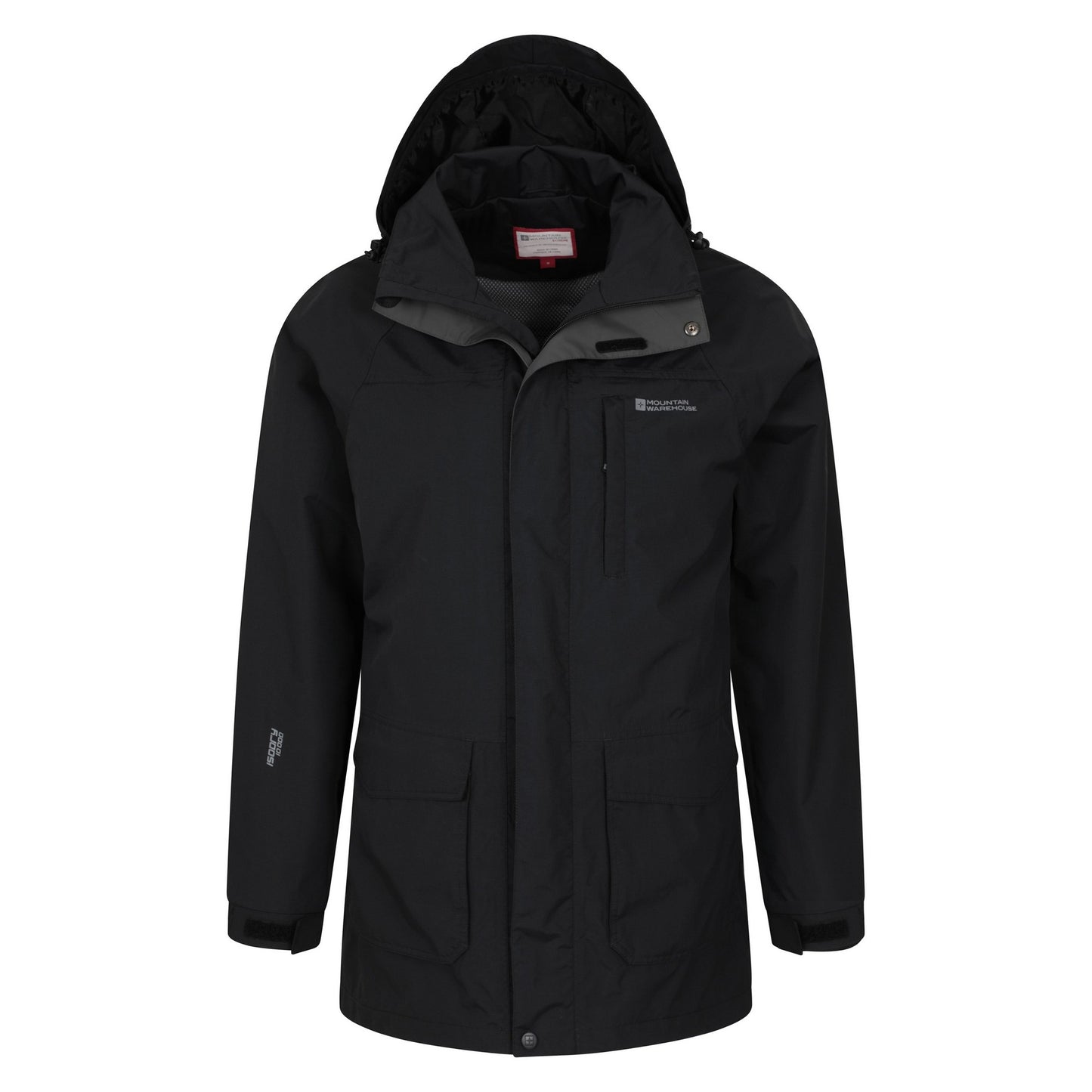 Black - Pack Shot - Mountain Warehouse Mens Glacier II Long Waterproof Jacket