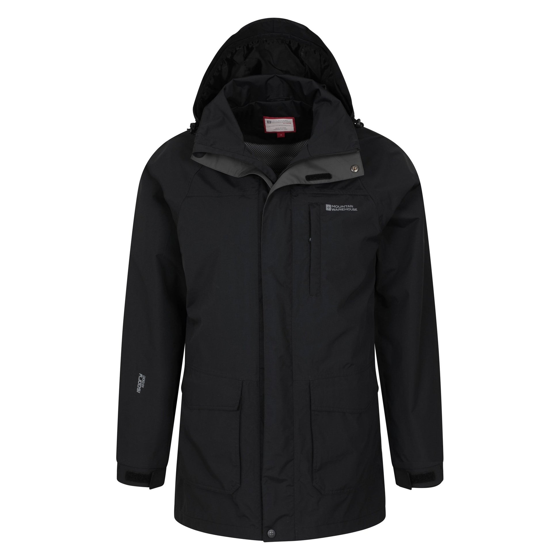 Black - Pack Shot - Mountain Warehouse Mens Glacier II Long Waterproof Jacket