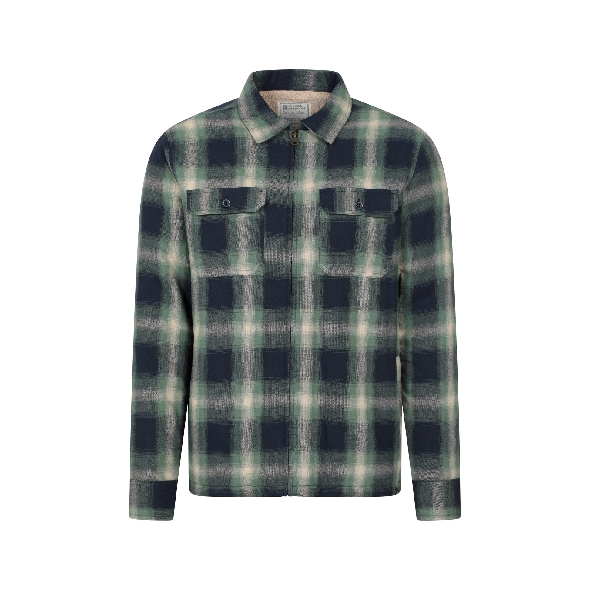 Dark Green - Front - Mountain Warehouse Mens Stream II Flannel Lined Shirt