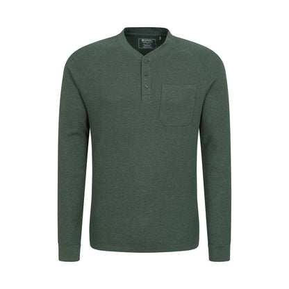 Khaki Green - Front - Mountain Warehouse Mens Selby Waffle Henley T-Shirt