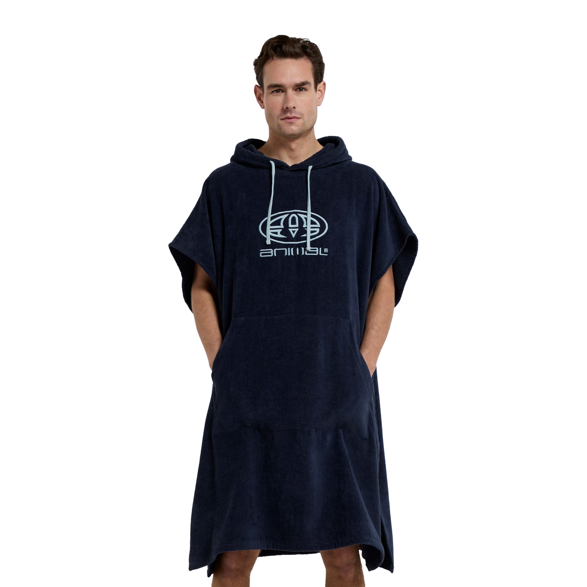 Dark Blue - Side - Animal Mens Jacob Towelling Organic Poncho