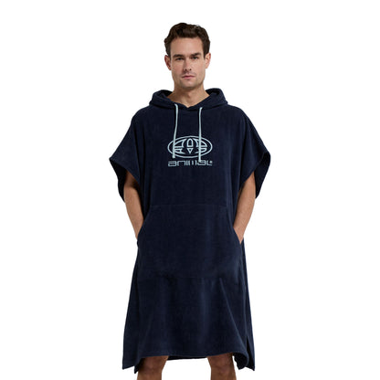 Dark Blue - Side - Animal Mens Jacob Towelling Organic Poncho