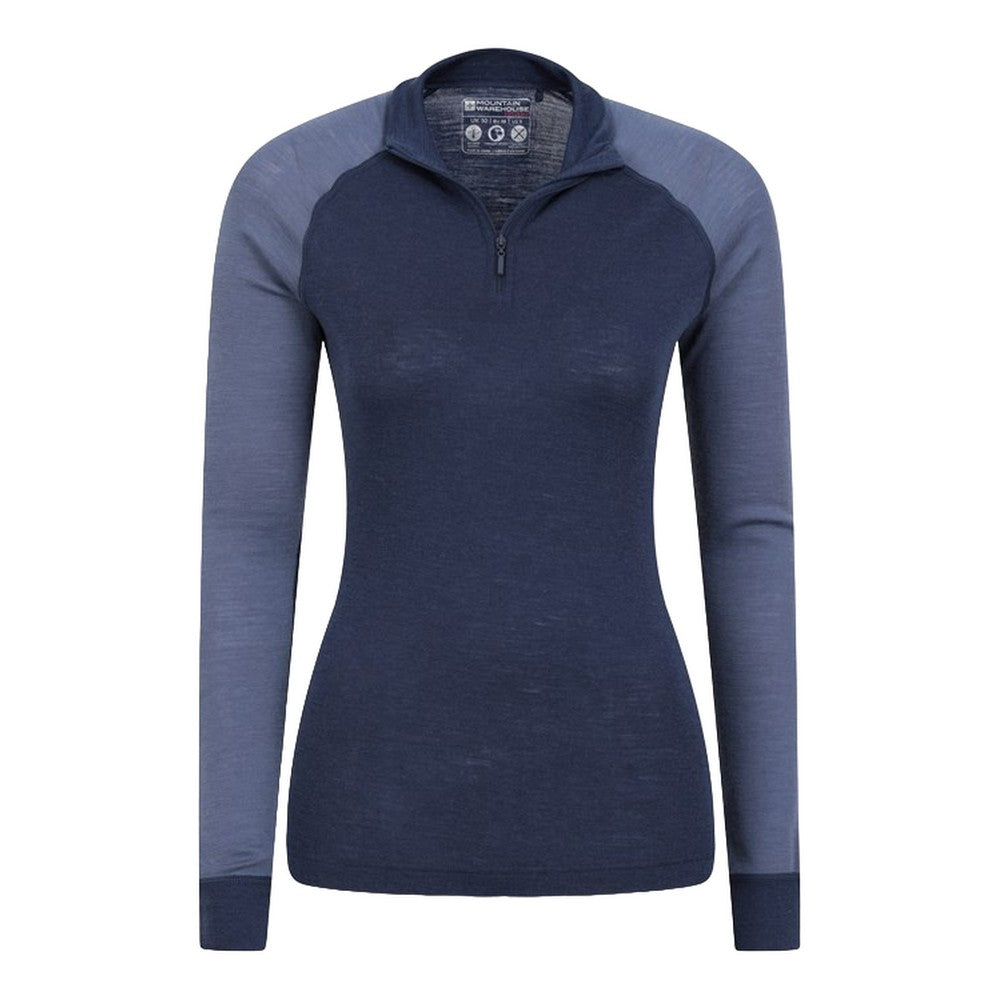 Navy - Lifestyle - Mountain Warehouse Womens-Ladies Merino Wool Zip Neck Thermal Top