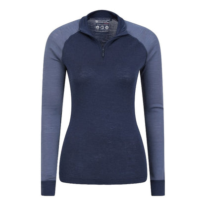 Navy - Lifestyle - Mountain Warehouse Womens-Ladies Merino Wool Zip Neck Thermal Top