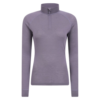Dusky Purple - Front - Mountain Warehouse Womens-Ladies Merino Wool Zip Neck Thermal Top