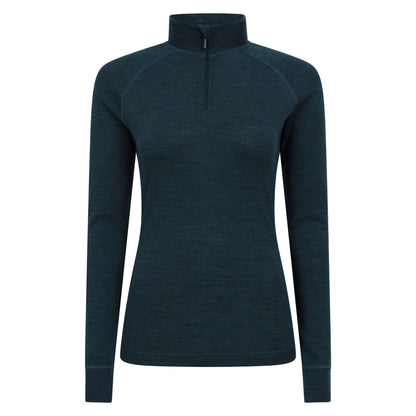 Teal - Front - Mountain Warehouse Womens-Ladies Merino Wool Zip Neck Thermal Top