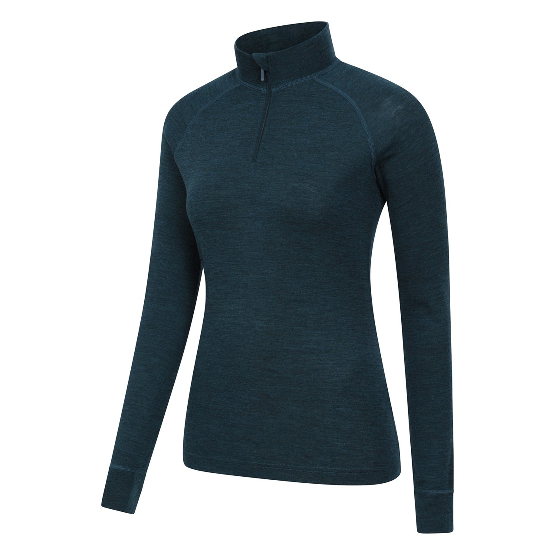 Teal - Side - Mountain Warehouse Womens-Ladies Merino Wool Zip Neck Thermal Top