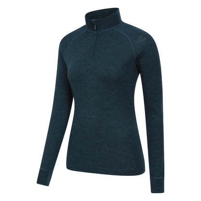 Teal - Side - Mountain Warehouse Womens-Ladies Merino Wool Zip Neck Thermal Top