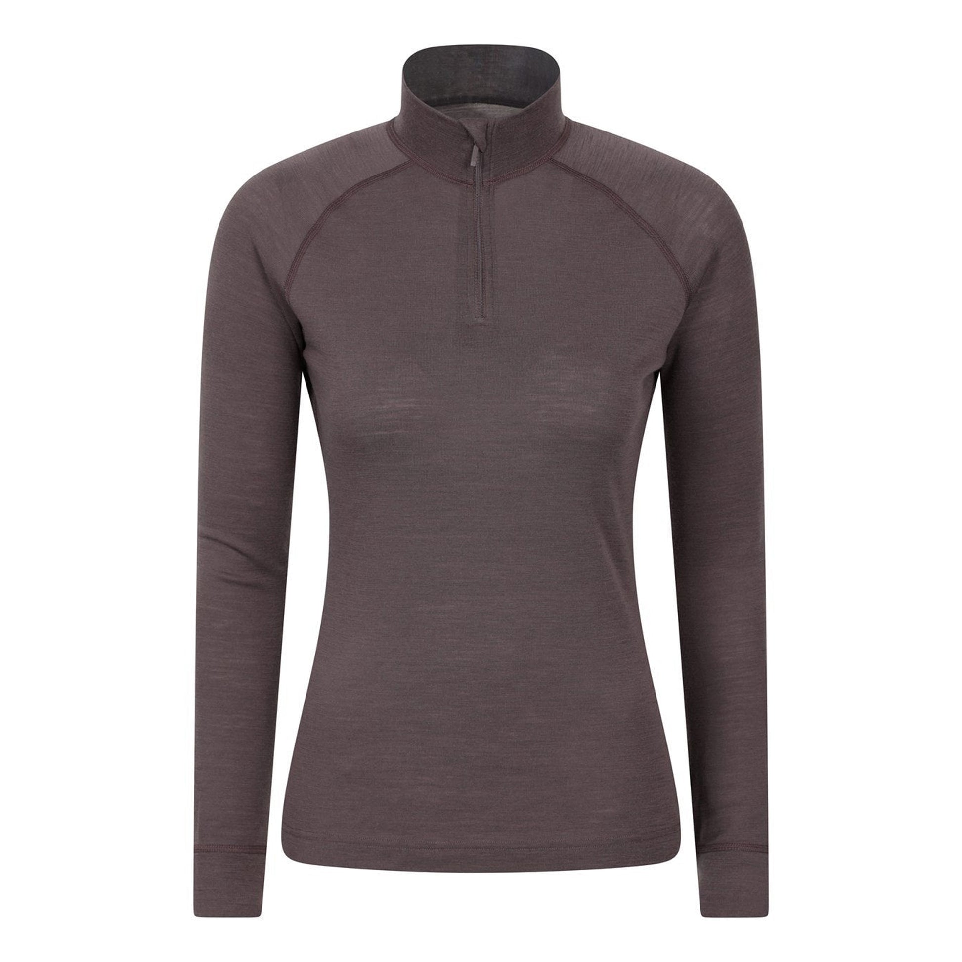 Brown - Front - Mountain Warehouse Womens-Ladies Merino Wool Zip Neck Thermal Top