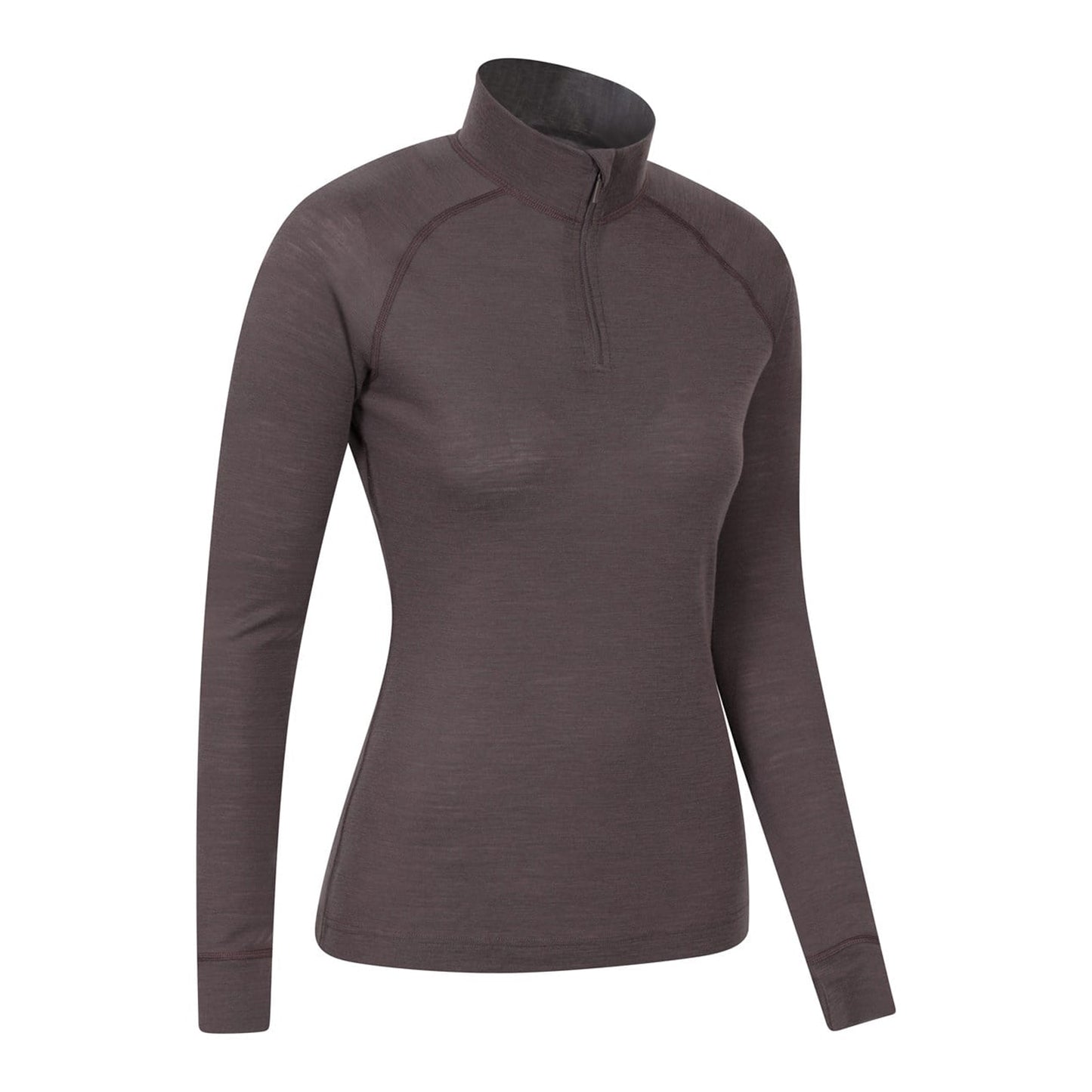 Brown - Back - Mountain Warehouse Womens-Ladies Merino Wool Zip Neck Thermal Top