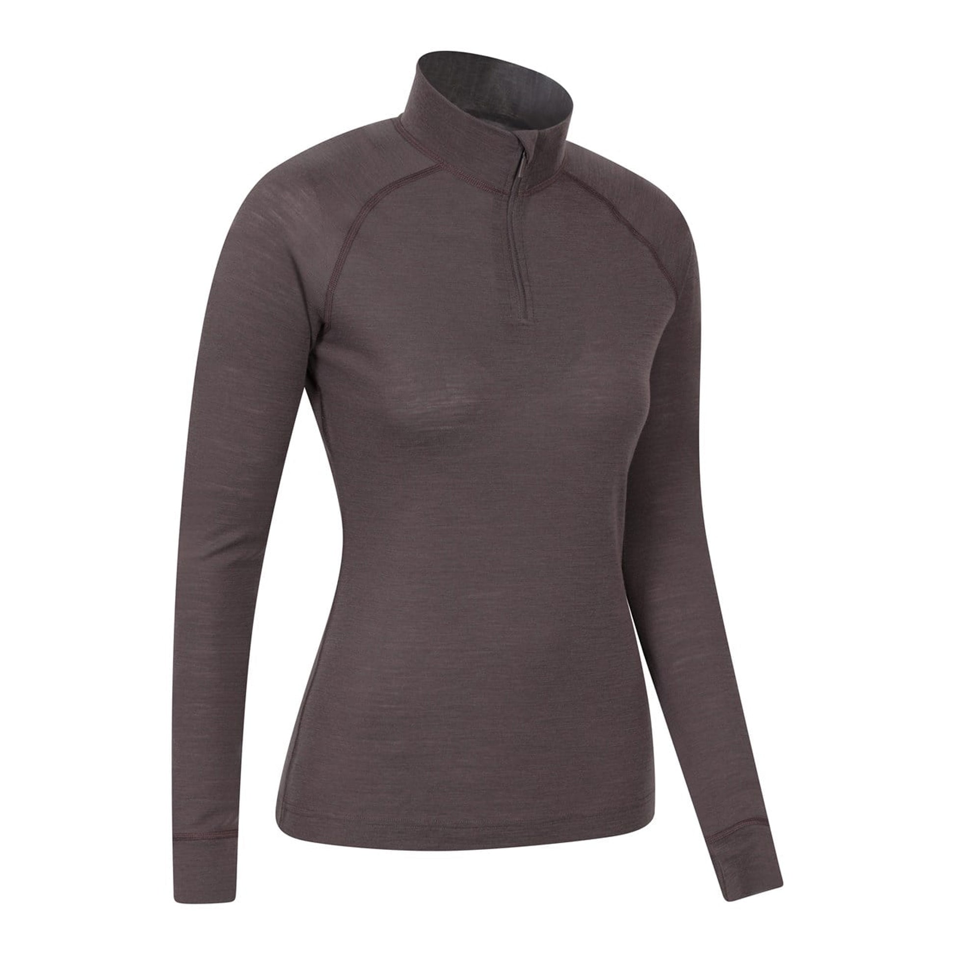 Brown - Back - Mountain Warehouse Womens-Ladies Merino Wool Zip Neck Thermal Top