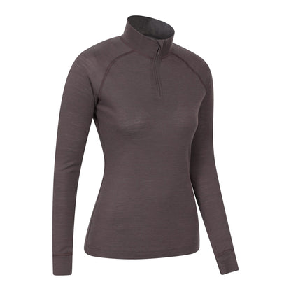 Brown - Back - Mountain Warehouse Womens-Ladies Merino Wool Zip Neck Thermal Top