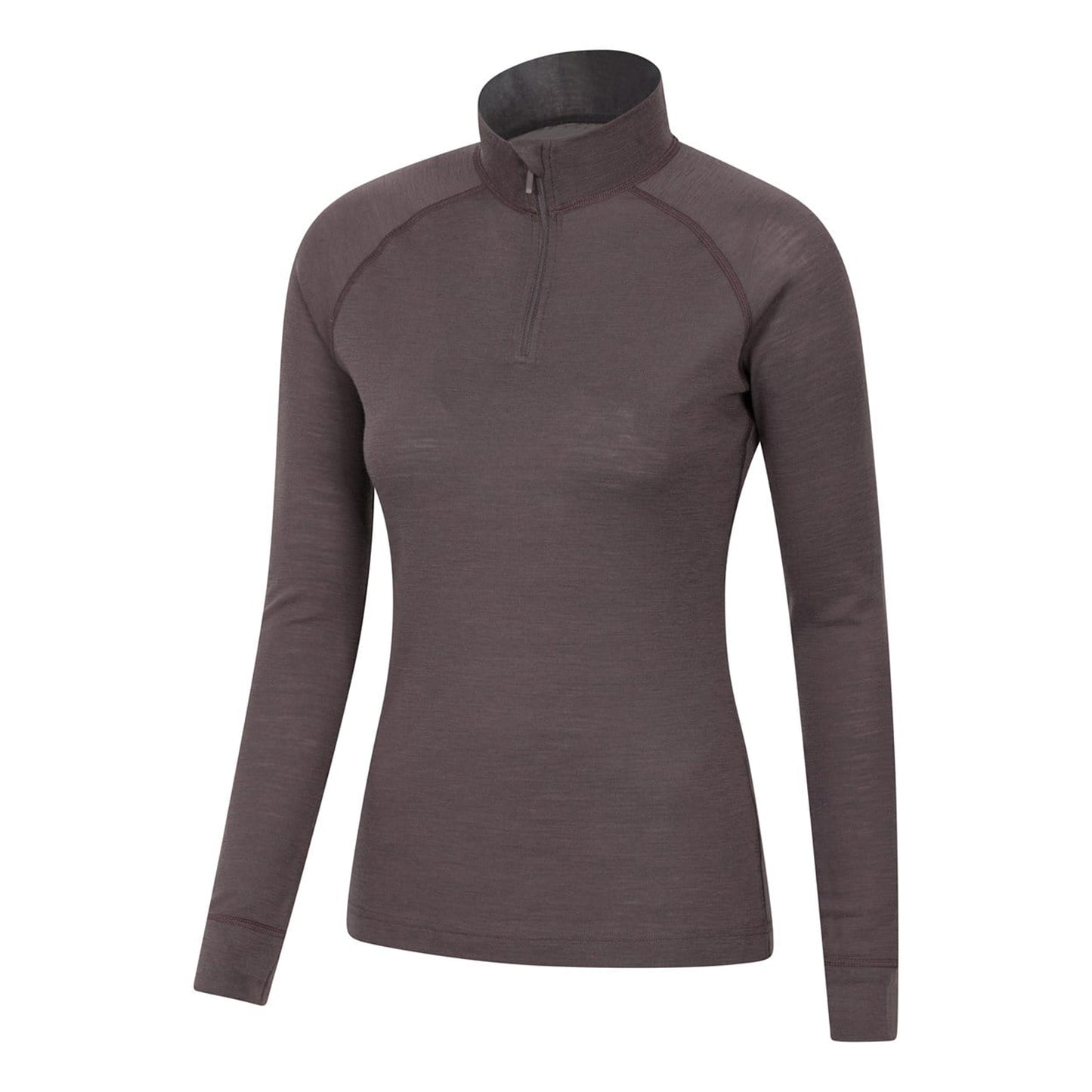 Brown - Lifestyle - Mountain Warehouse Womens-Ladies Merino Wool Zip Neck Thermal Top