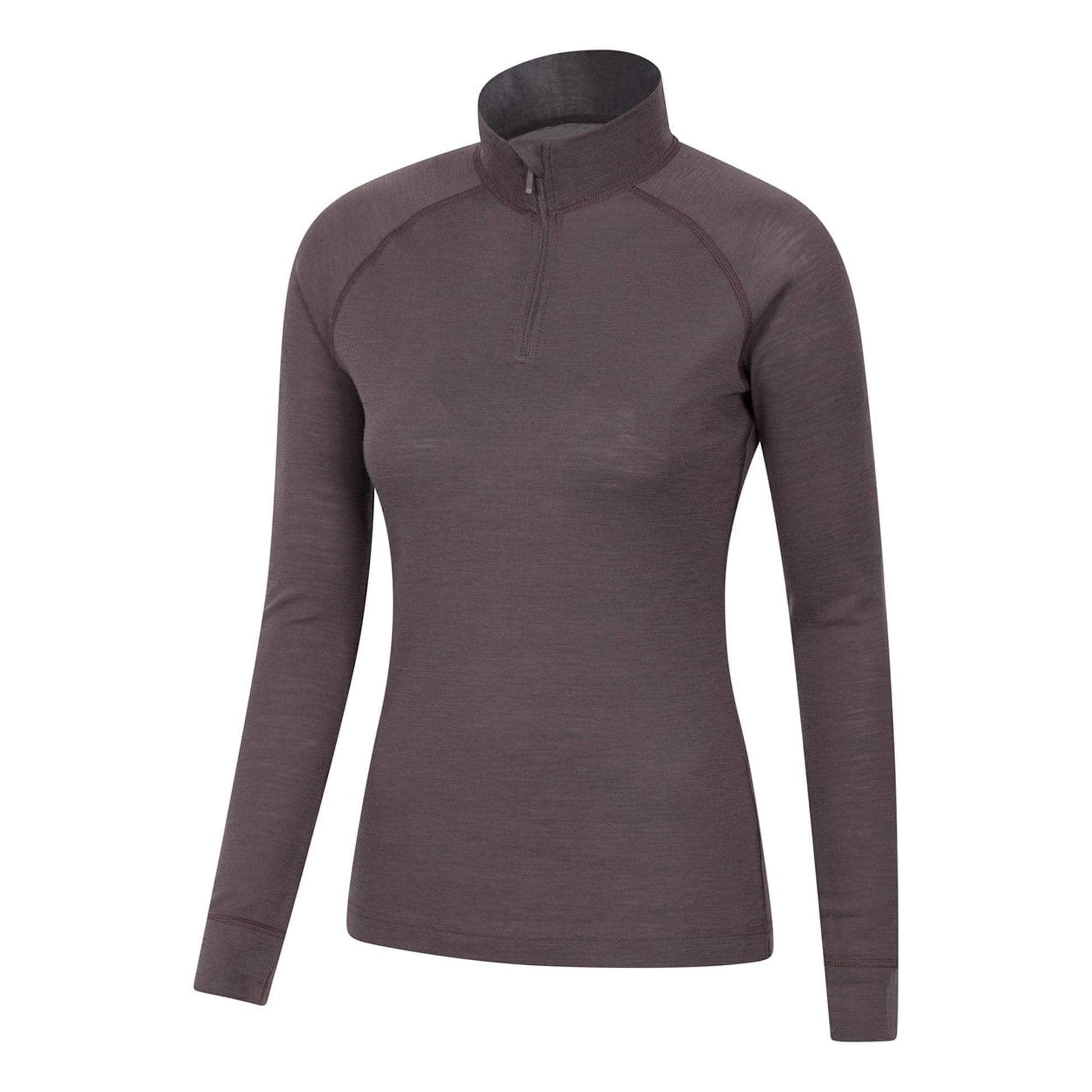 Brown - Lifestyle - Mountain Warehouse Womens-Ladies Merino Wool Zip Neck Thermal Top