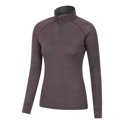 Brown - Lifestyle - Mountain Warehouse Womens-Ladies Merino Wool Zip Neck Thermal Top