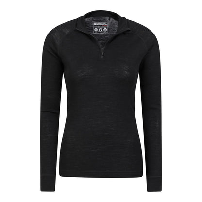 Black - Lifestyle - Mountain Warehouse Womens-Ladies Merino Wool Zip Neck Thermal Top