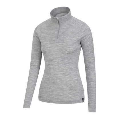 Light Grey - Side - Mountain Warehouse Womens-Ladies Merino Wool Zip Neck Thermal Top