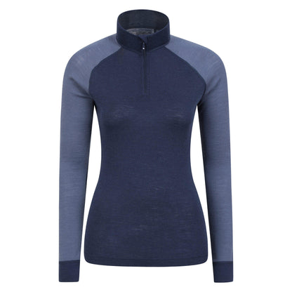 Navy - Front - Mountain Warehouse Womens-Ladies Merino Wool Zip Neck Thermal Top