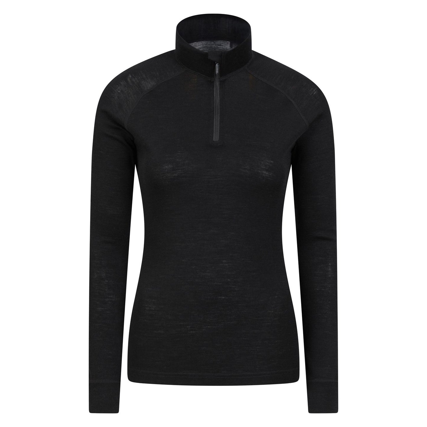 Black - Front - Mountain Warehouse Womens-Ladies Merino Wool Zip Neck Thermal Top