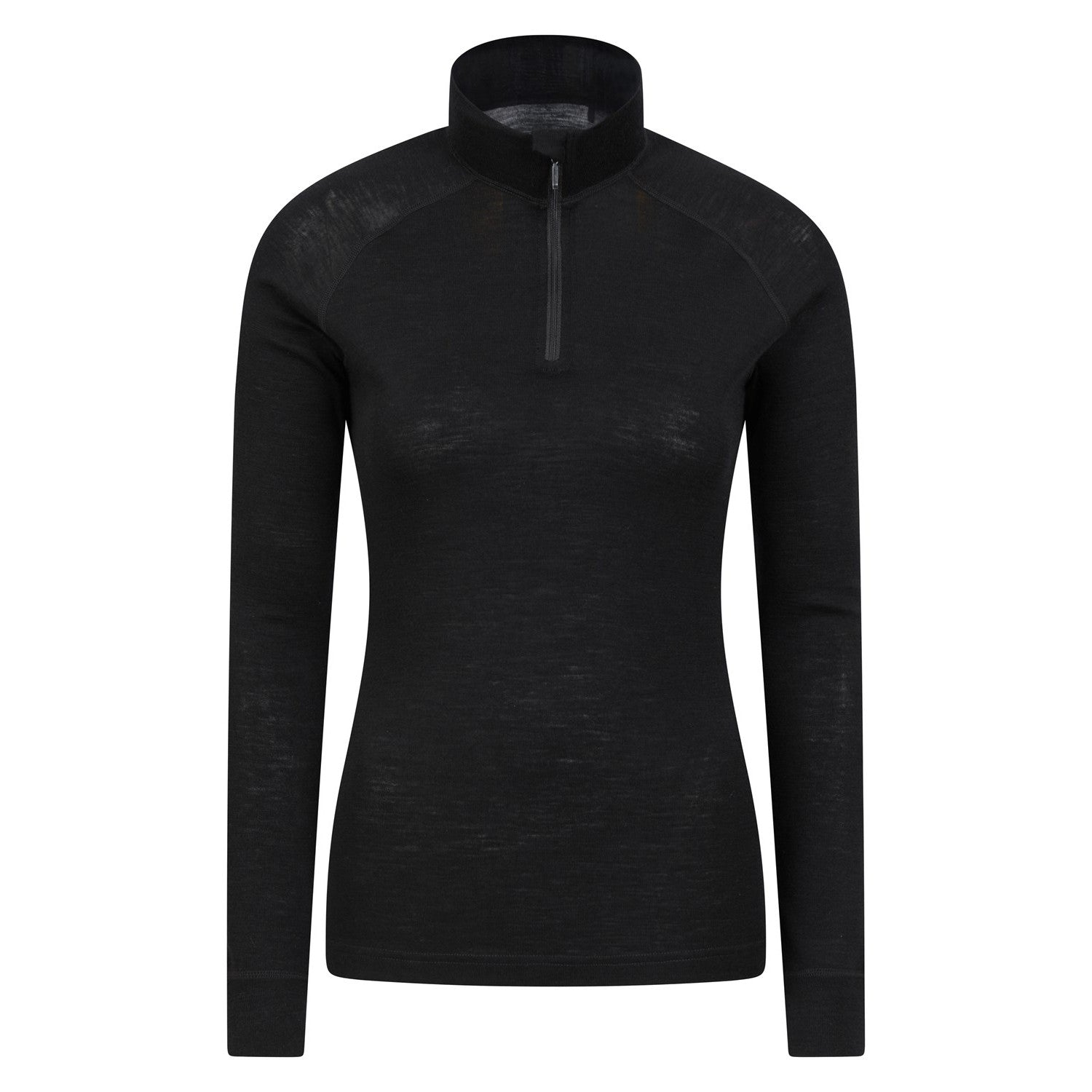 Black - Front - Mountain Warehouse Womens-Ladies Merino Wool Zip Neck Thermal Top