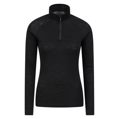 Black - Front - Mountain Warehouse Womens-Ladies Merino Wool Zip Neck Thermal Top