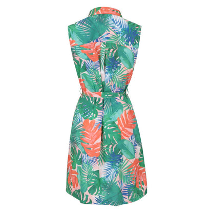 Orange-Green - Back - Mountain Warehouse Womens-Ladies Vienna Leaf Print Shirt Dress