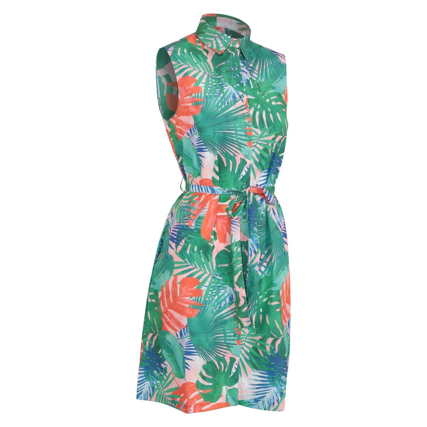 Orange-Green - Side - Mountain Warehouse Womens-Ladies Vienna Leaf Print Shirt Dress