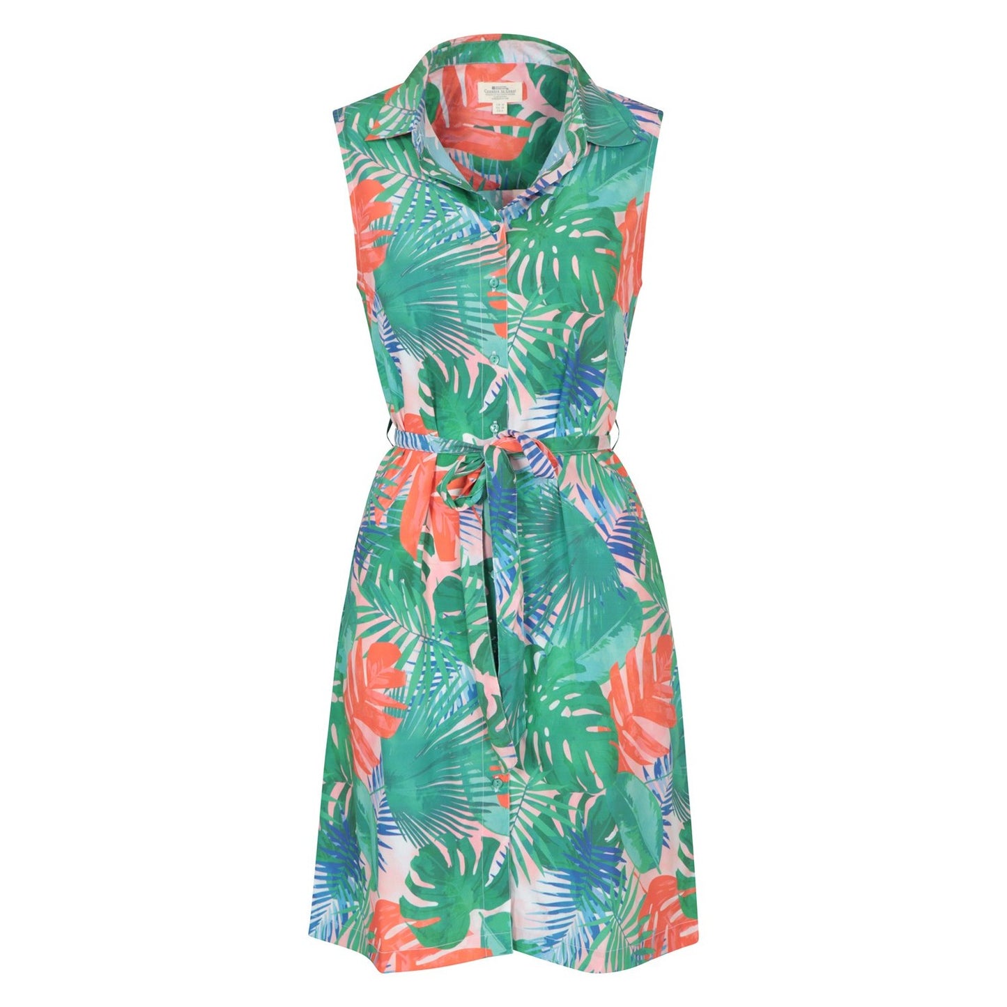 Orange-Green - Pack Shot - Mountain Warehouse Womens-Ladies Vienna Leaf Print Shirt Dress