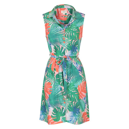 Orange-Green - Pack Shot - Mountain Warehouse Womens-Ladies Vienna Leaf Print Shirt Dress