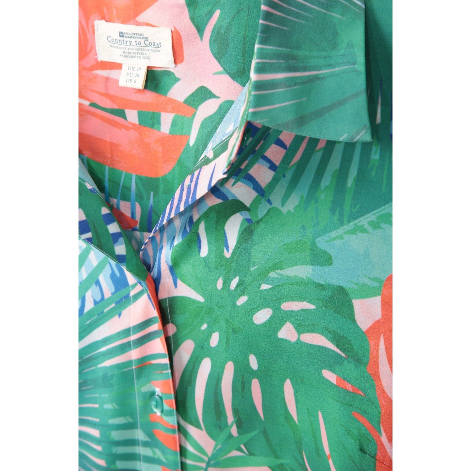Orange-Green - Close up - Mountain Warehouse Womens-Ladies Vienna Leaf Print Shirt Dress