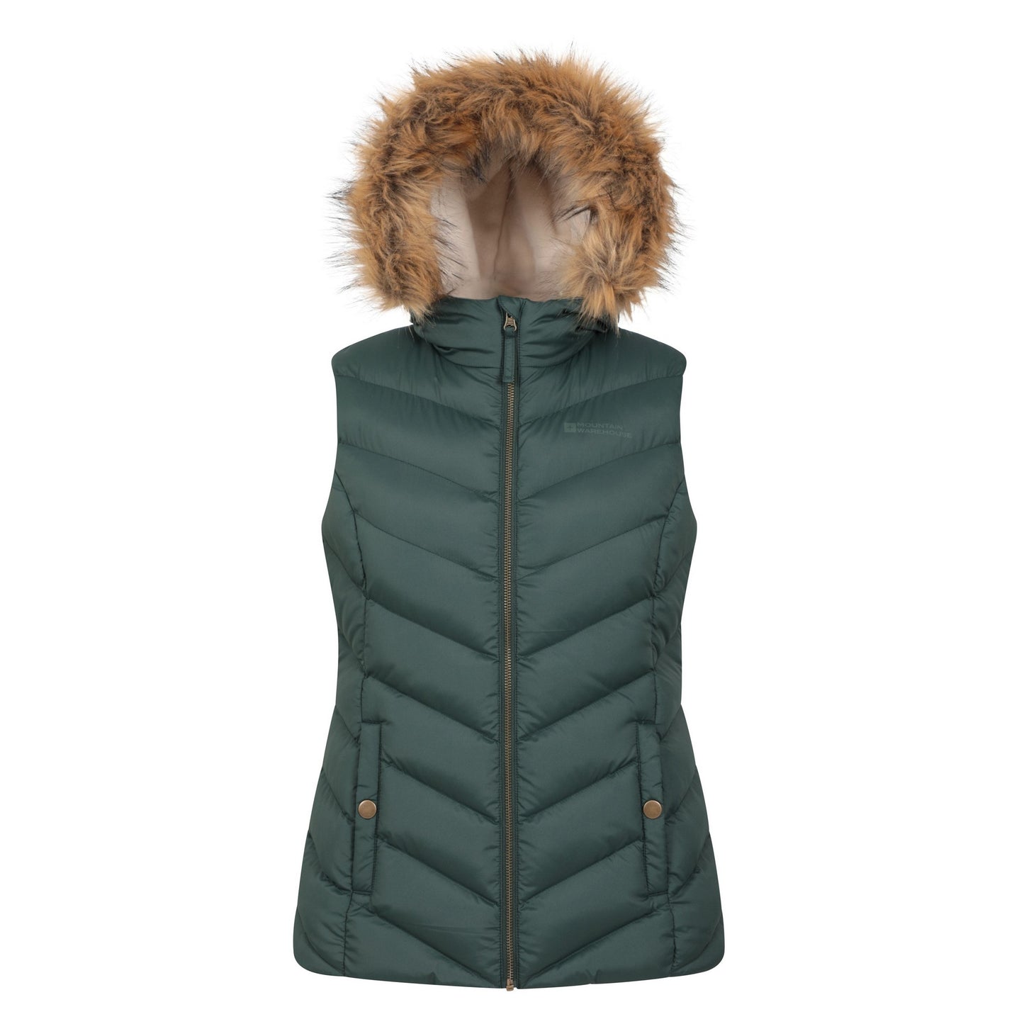 Green - Front - Mountain Warehouse Womens-Ladies Dakota Quilted Faux Fur Gilet