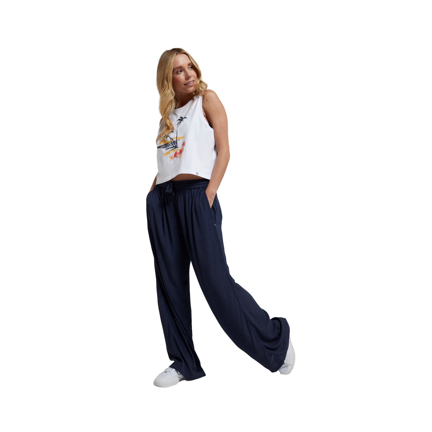 Navy - Pack Shot - Animal Womens-Ladies Ria Textured Beach Trousers
