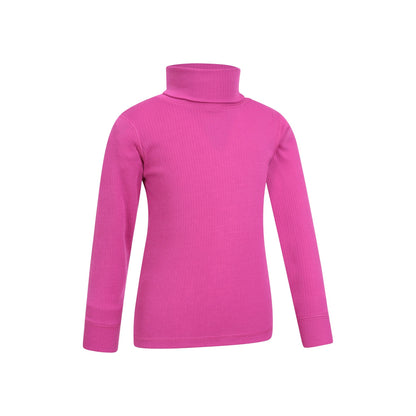 Bright Pink - Side - Mountain Warehouse Childrens-Kids Talus Roll Neck Long-Sleeved Top