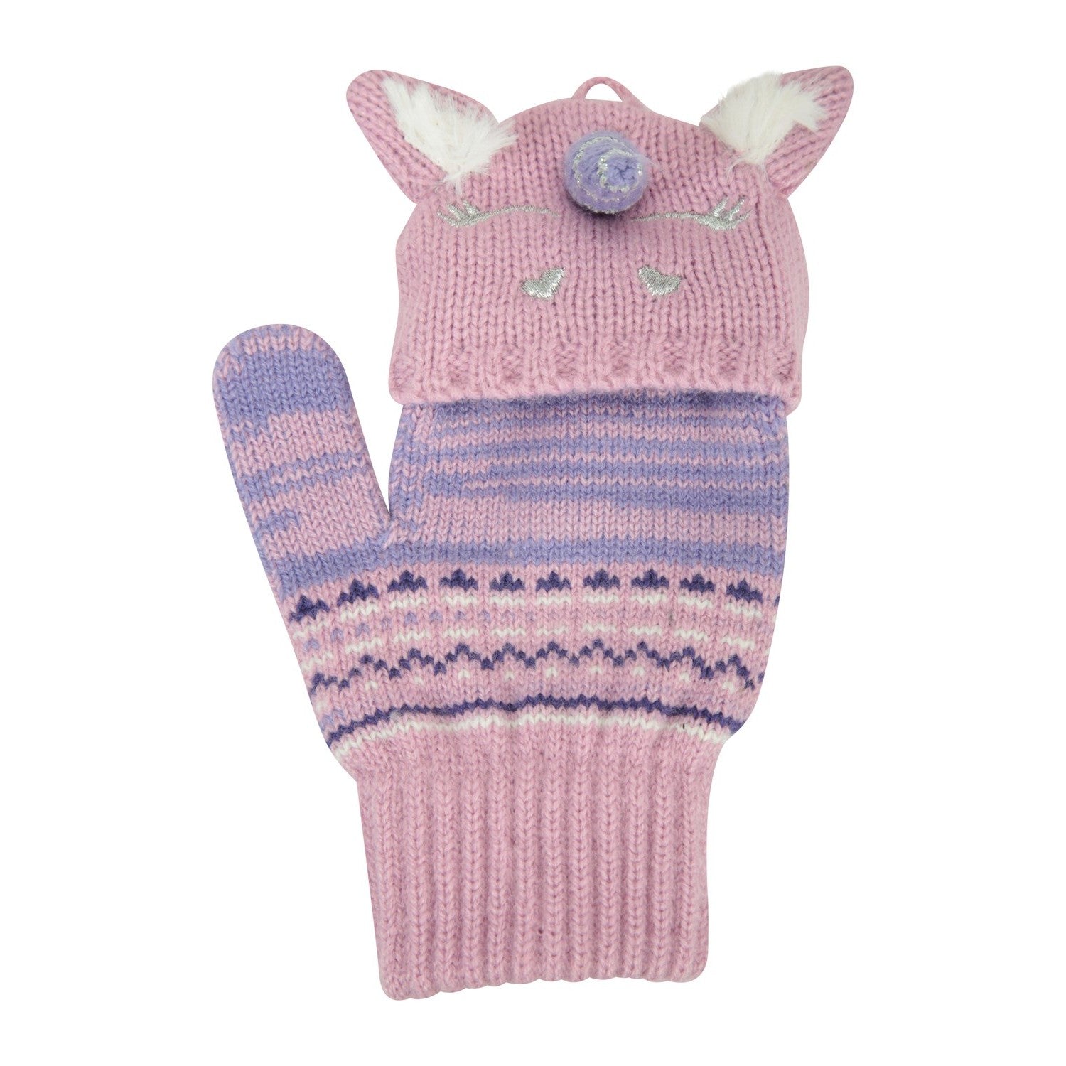 Purple - Side - Mountain Warehouse Childrens-Kids Knitted Unicorn Gloves