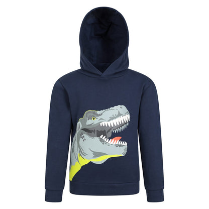 Navy - Front - Mountain Warehouse Childrens-Kids Puff Dinosaur Organic Hoodie