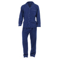 Navy - Front - Mens Plain Long Sleeve Shirt & Trouser Bottoms Nightwear Pyjama Set