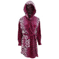 Pink - Front - Womens-Ladies Hooded Pink Leopard Print Fleece Winter Dressing Gown-Bathrobe