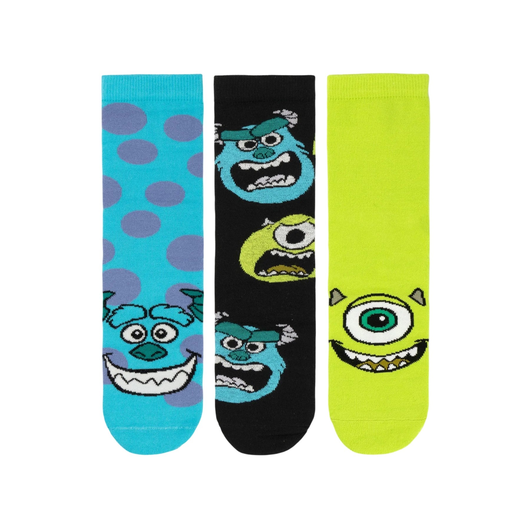 Multicoloured - Front - Monsters Inc Mens Mike & Sulley Calf-Length Socks (Pack of 3)