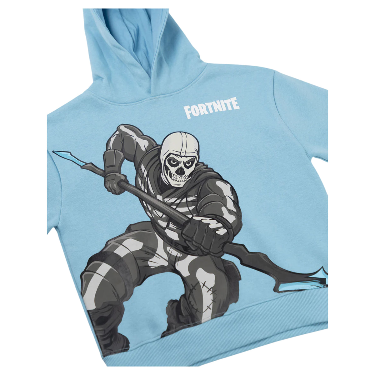 Blue - Side - Fortnite Childrens-Kids Skull Trooper Logo Hoodie